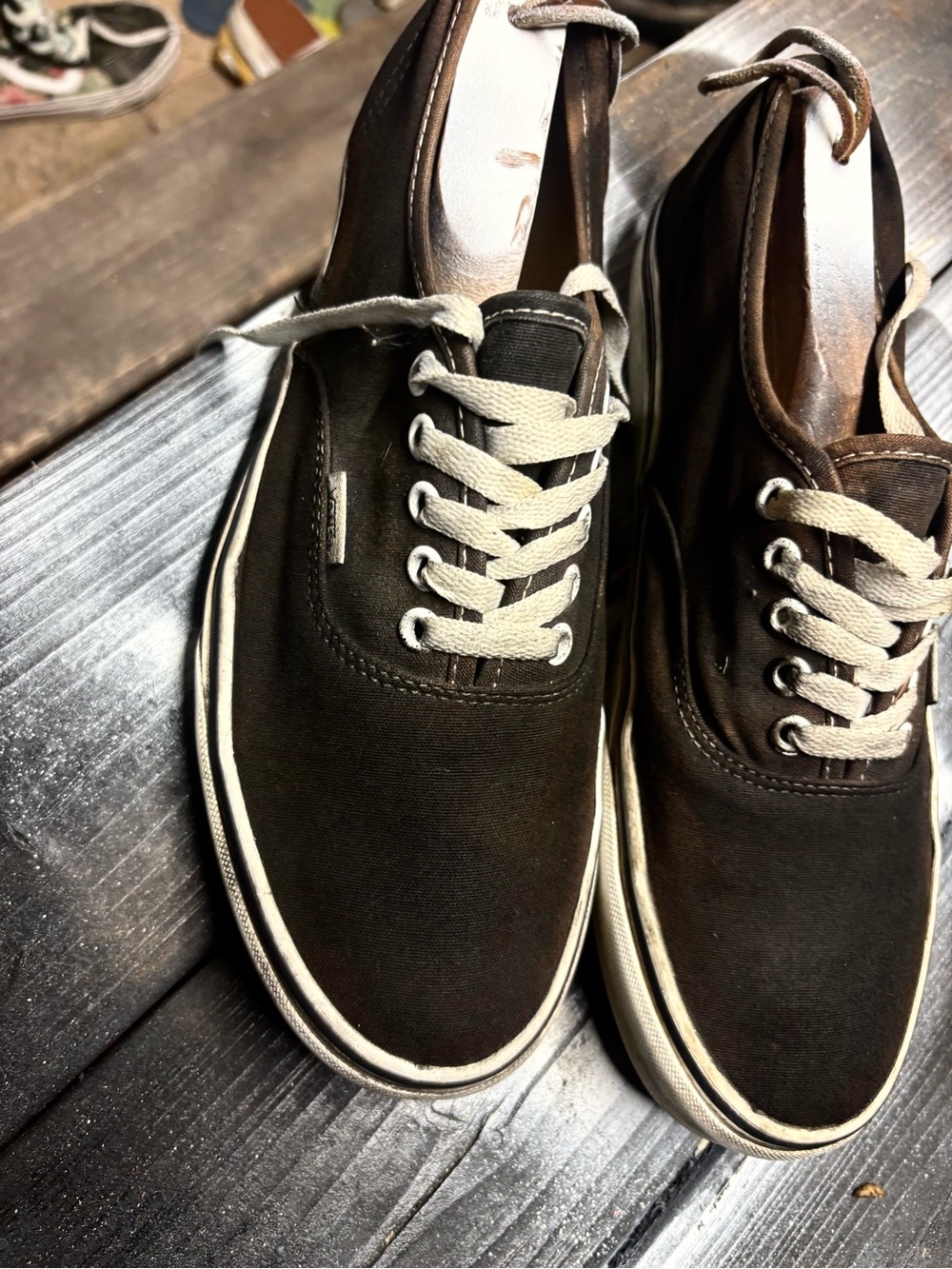 Vans Low-Top Canvas Sneakers in Dark Brown with Cream Laces - Picture 6 of 9